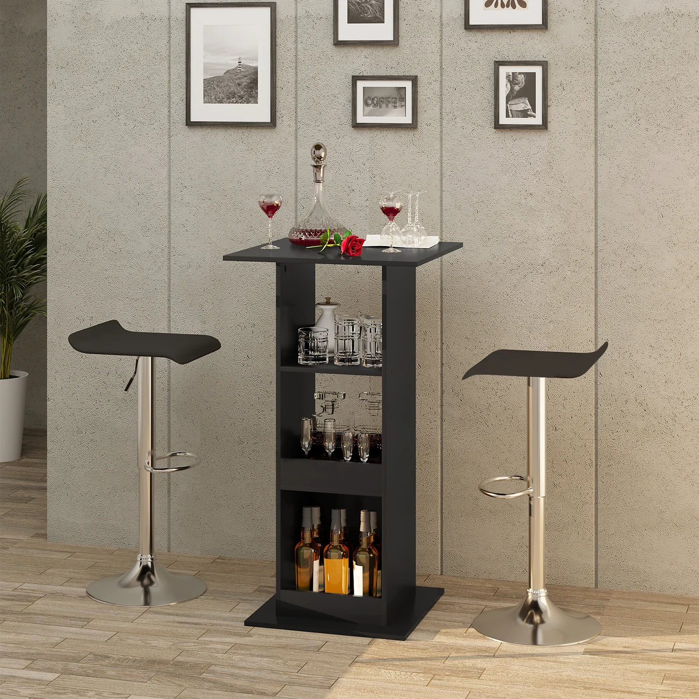 WOLTU 1PC Bar Table Bistro Square Counter Table with 3 Shelves Side Cabinet Drink Stand for Pub Kitchen Dining Room Living Room