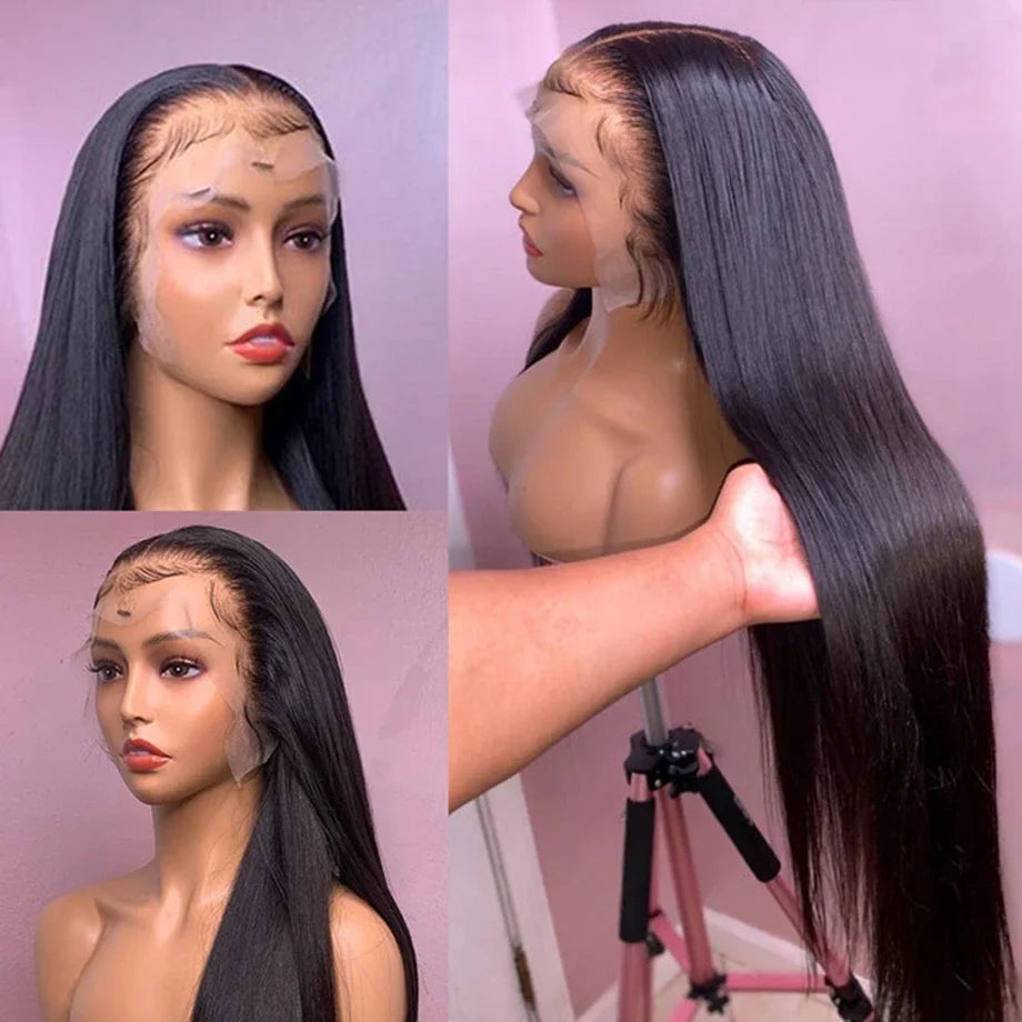 12A Peruvian Straight 13x6 Lace Front Human Hair Wig Natural Color 32 Inch 4x4 HD Transparent Lace Closure Wig For Black Women