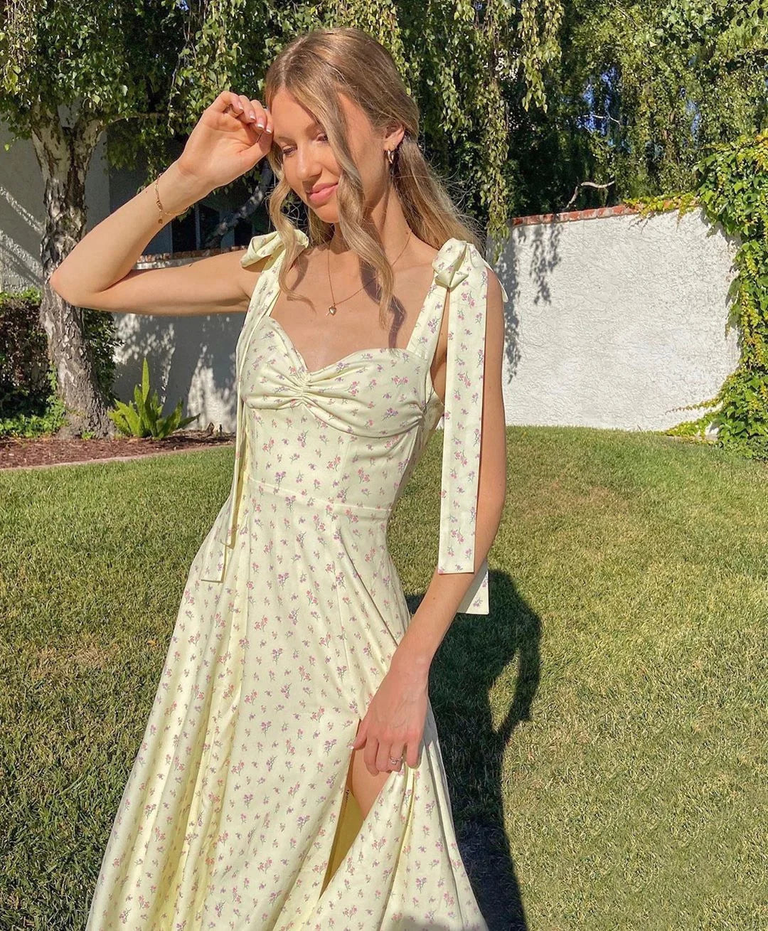 Josiaoprah Holiday floral dress lace up women's summer sundress A-line Spaghetti Strap dress Prairie chic ladies vestidos
