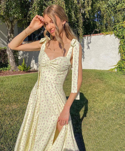 Josiaoprah Holiday floral dress lace up women's summer sundress A-line Spaghetti Strap dress Prairie chic ladies vestidos