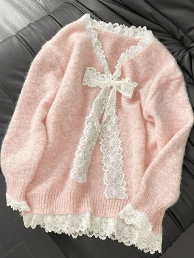 Autumn Winter Woman Korean Fashion Cute Pullover Sweet 2000s Sweater Elegant Oversize Knitwears Designer Aesthetic Chic Coquette