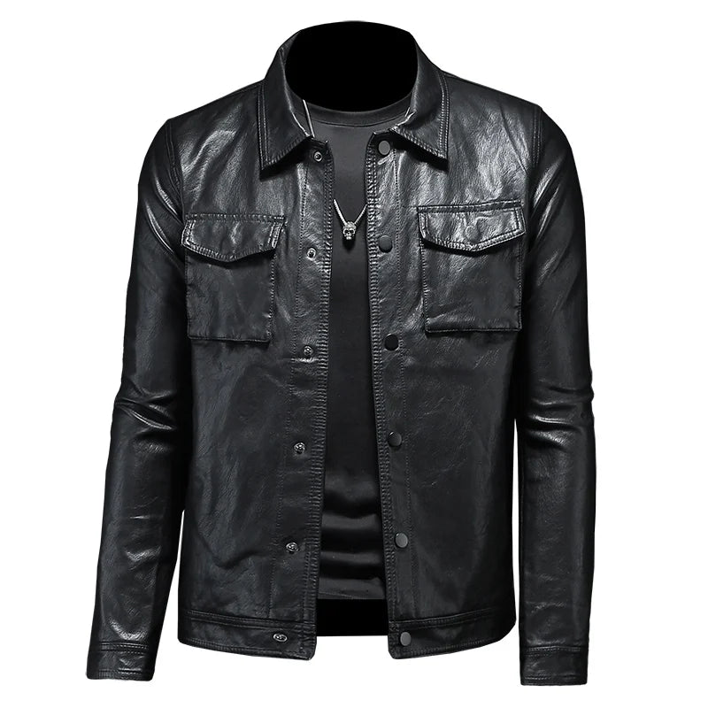 2024 Autumn and Winter New Men's Fashion Handsome with Fine Lapel Motorcycle Leather Coat Slim Stylish Man  Men Jacket