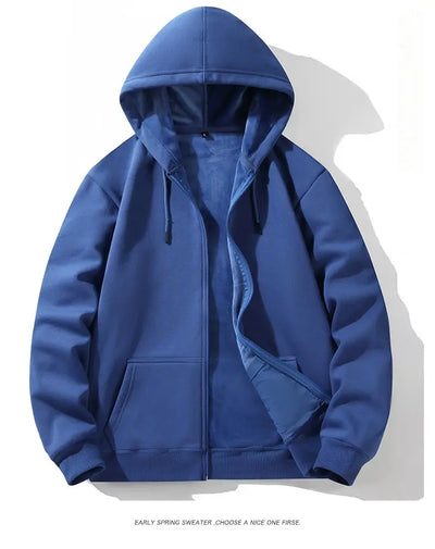 Blue Hoodies Women Sweatshirt Spring Autumn Zipper Coat Pocket Hooded New Loose Solid Color Jacket Trend Handsome Men Tops