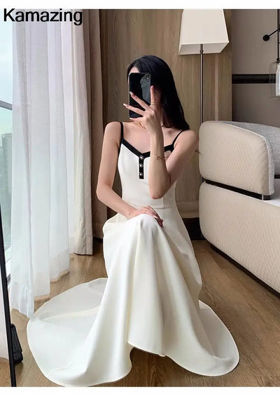 Elegant Solid Midi Dress 2 Piece Set Office Lady Chic Suit Spring Short Jacket Sleveless A-line Dresses Outfits Korean Clothes