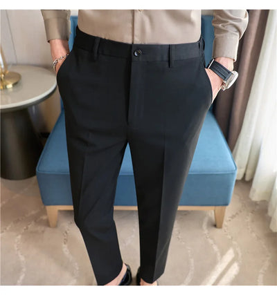 High End Elastic Waistband Suit Pants for Men Embroidered Business Casual Pants Solid Colror Versatile Social Office Trousers