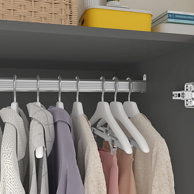 Modern Wooden Armoire Wardrobe Closet with Hanging Rod for Bedroom, 3 Door Wardrobe Closet with Mirror & LED Lights,White