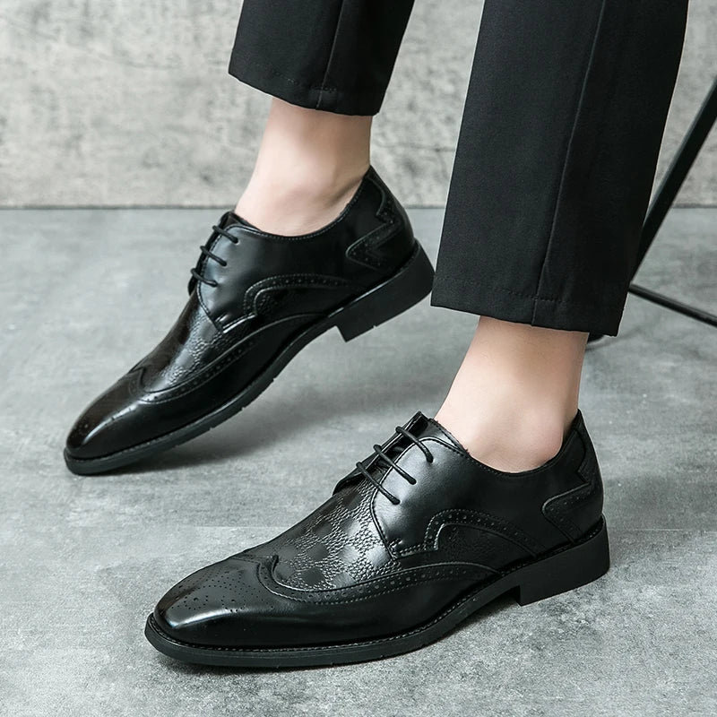 High End Brand Interview Office Business Shoes British Style Blue Brogue Shoes Massage Soles Men's Wedding Square Toe Shoes