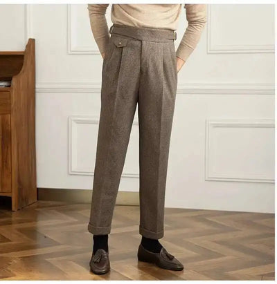 2023 Autumn Winter Men's Warm Retro Straight Trouser Male Casual British High Waist Pants Office-trousers Dress Pant Trousers