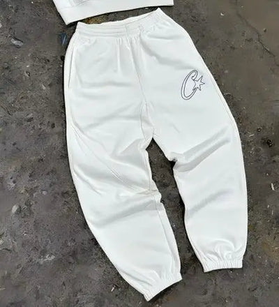 Y2K Unisex White Hoodie and Jogger Set, Casual Sportswear, Comfortable Sweatshirt and Pants, Trendy Outfit for Men and Women