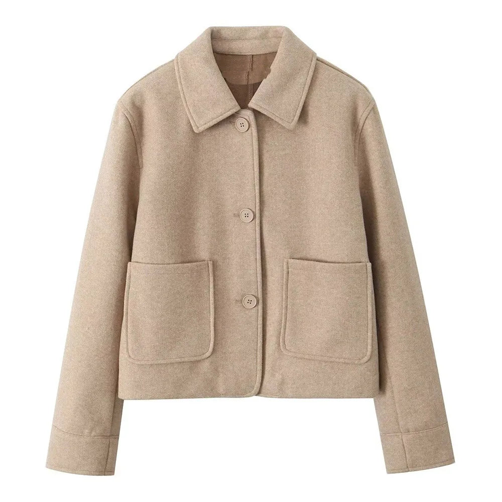 2024 RARF loose single breasted lapel long sleeved short pocket decoration soft coat women's autumn and winter new item