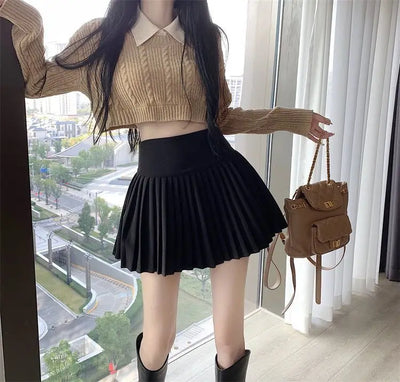 Women's High Waist Pleated Mini Skirt Summer A-Line White Anti Slip Design Skirt for Petite Figure Flattering Y2k Kawaii Skirts