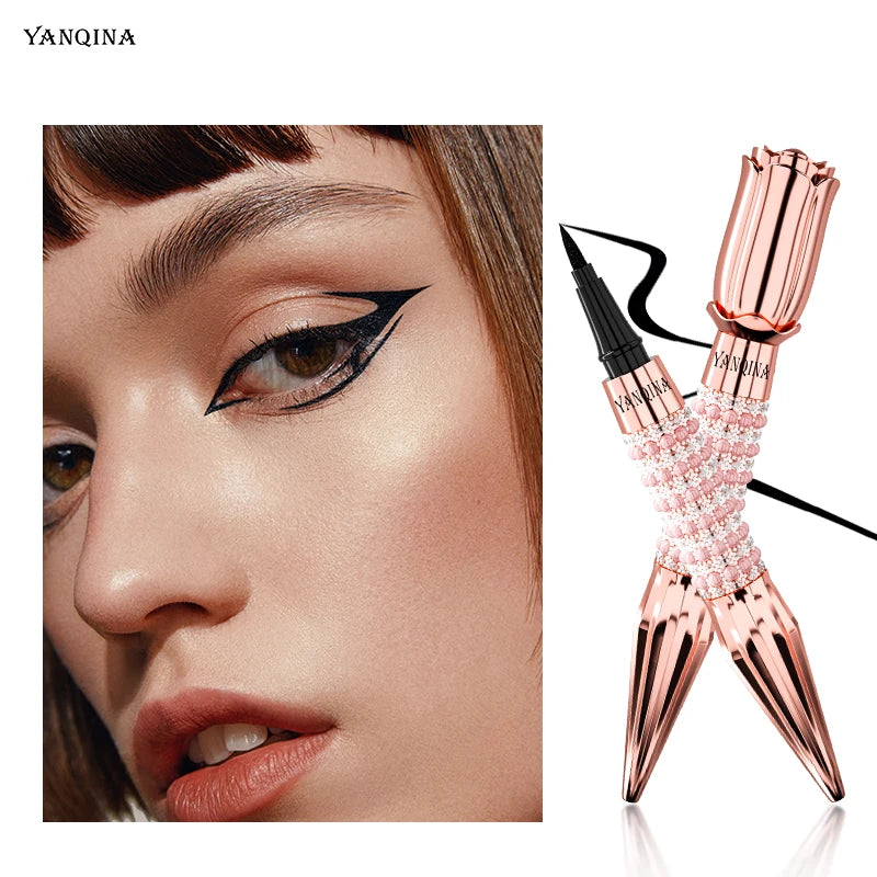 Precision Liquid Eyeliner Pen - Long-lasting, Waterproof, Transfer-proof, Quick-Dry Black Eyeliner with Sparkling Design