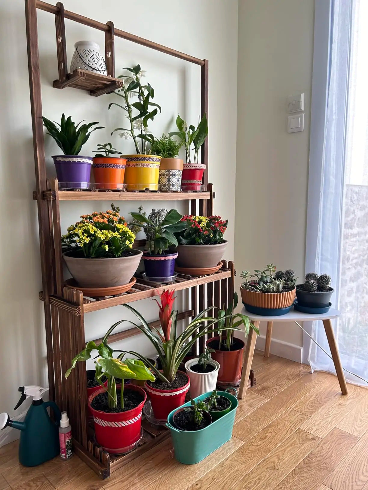 3 Tiers Heavy Duty Hanging Plant Stand Wood Garden Tall Flower Display Rack