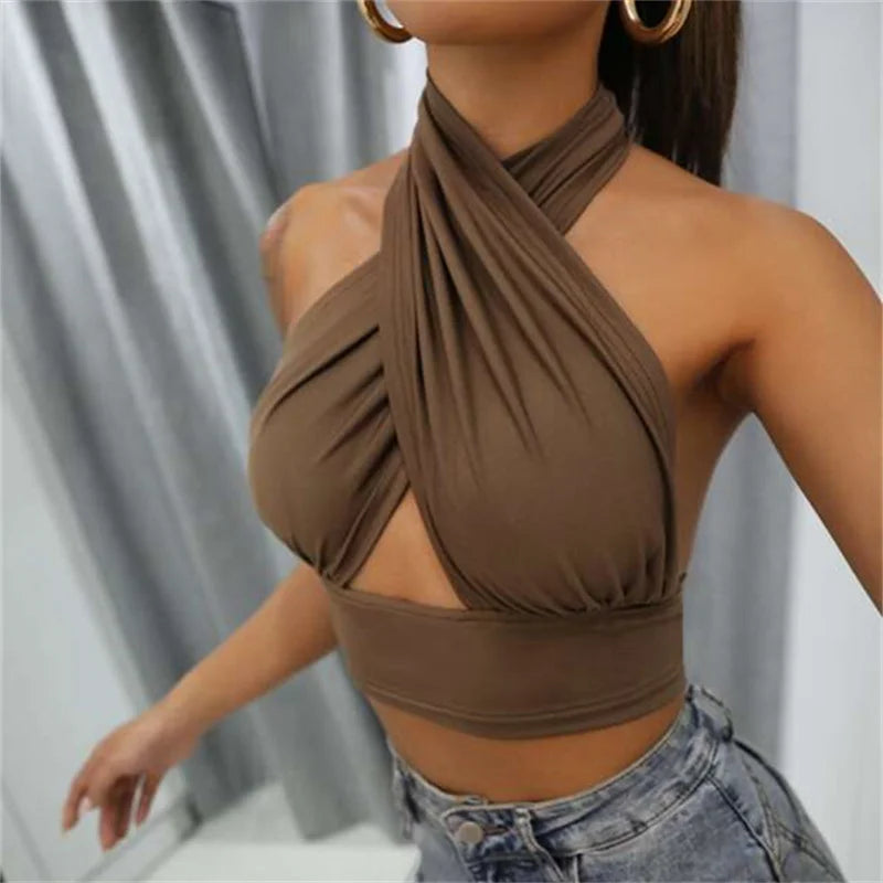 Cross Neck Halter Crop Top