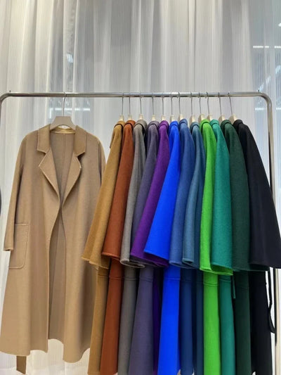 2024 Winter Jacket Women Water Wave Pattern Cashmere Coat Long High-end Double-sided Wool Blends Luxury Outerwear Streetwear