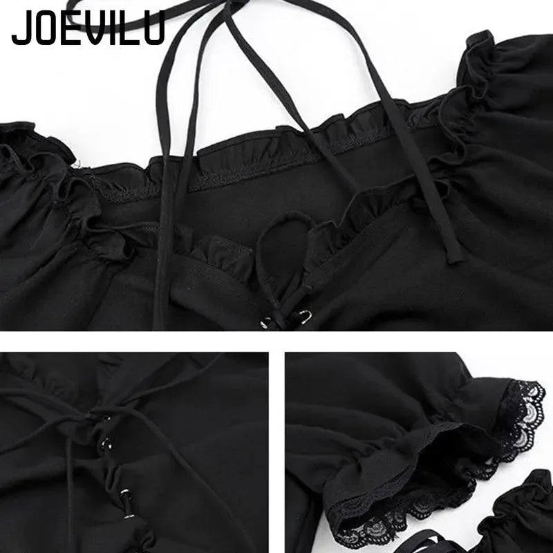 Women's Removable Sleeve T-shirt Drawstring Off Shoulder Crop Top Vintage Shirt Dark Style Harajuku Goth Tee Spring Y2k
