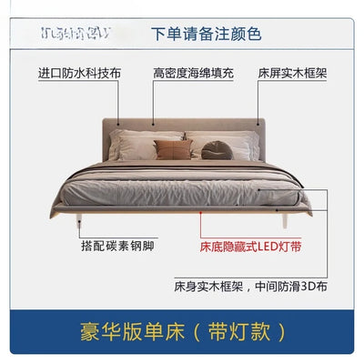 king size bedroom Suspended bed headboard twin wooden Technology cloth twin Double bed frames lamp cama matrimonial furniture