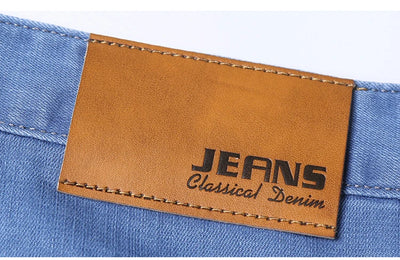 Spring/summer Thin Denim Straight Cotton Stretch Jeans Men Business Casual Cloth High Waist Ice Silk Lightweight Trousers