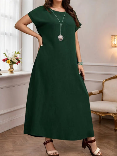 GIBSIE Plus Size Women's Round Neck Elegant Long Dress Summer Short Sleeved Fashion Loose Female Solid Casual Maxi Dresses 2025