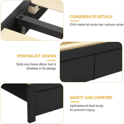 Bed frame, Queen Bed Frame with Drawer Velvet Upholstered Platform Bed with Storage, No Box Spring Needed, Bedroom Furniture