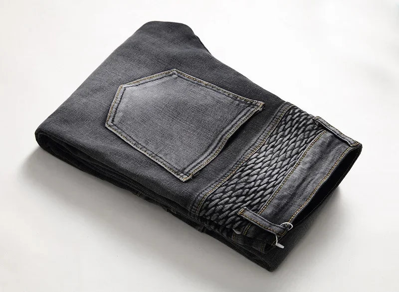Jeans Men Long Pencil Pants Denim Pant High Waist Slim Fit Simple Zipper Splice Casual Regular Autumn Winter Straight Trousers