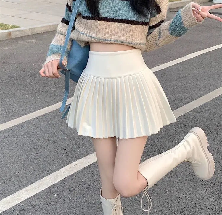Women's High Waist Pleated Mini Skirt Summer A-Line White Anti Slip Design Skirt for Petite Figure Flattering Y2k Kawaii Skirts