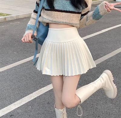 Women's High Waist Pleated Mini Skirt Summer A-Line White Anti Slip Design Skirt for Petite Figure Flattering Y2k Kawaii Skirts