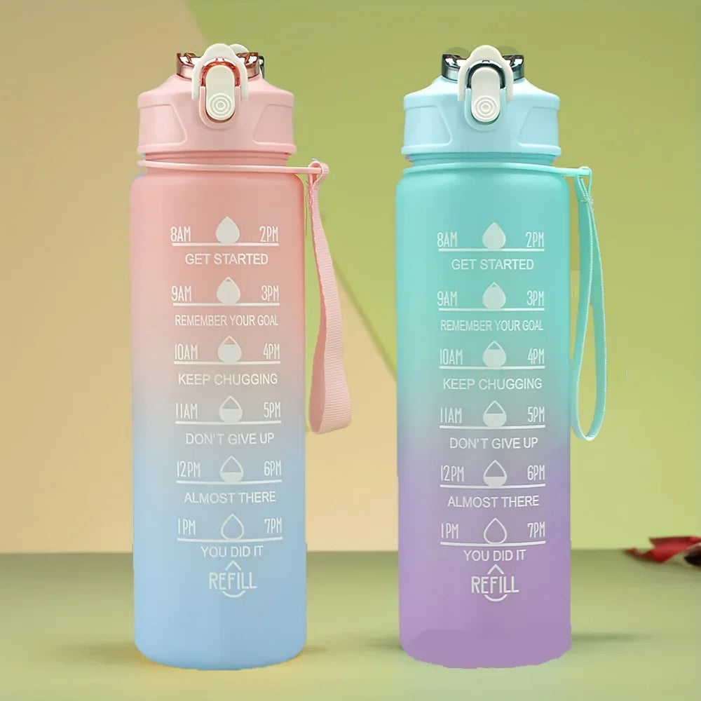 900ml Leakproof Water Bottles with Times To Drink and Straw Motivational Drinking Sports Water Bottle for Fitnes Gym Outdoor