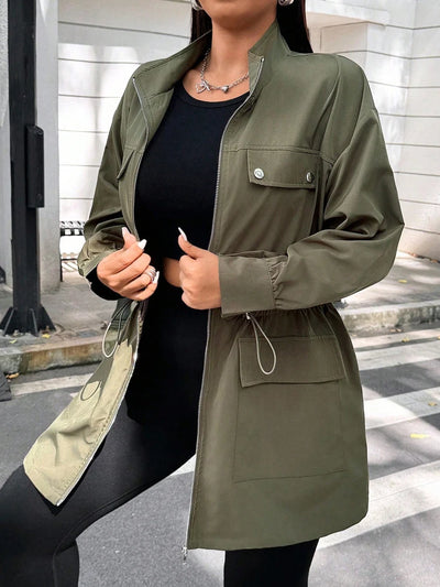 Plus Size Solid Colour Ladies Jacket Casual Fashion Windproof Zip Design Suitable for Autumn and Winter Coat