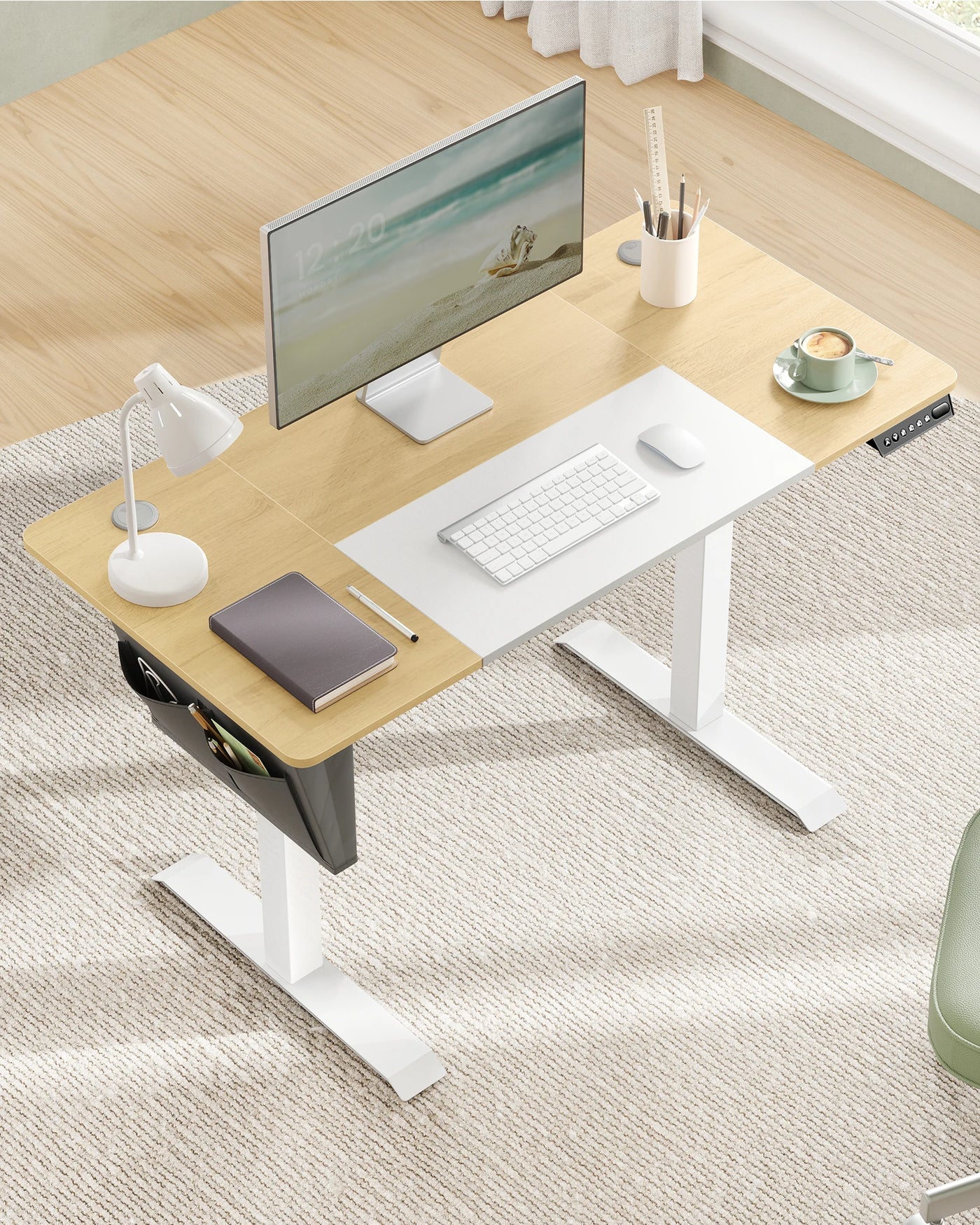 SONGMICS Height adjustable desk electric, 120/140/160 cm, with fabric organizer