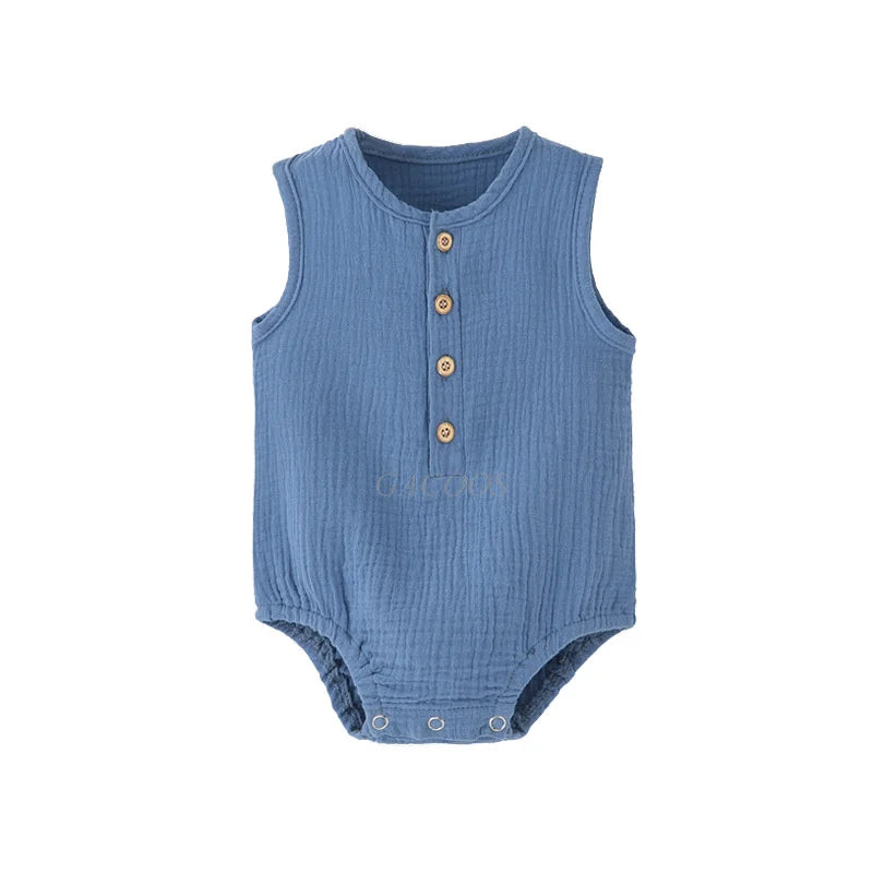 Summer Baby Boy Girl Rompers Muslin Cotton Sleeveless Infant Romper Toddler Jumpsuit Solid Color Newborn Baby Clothing Pajamas