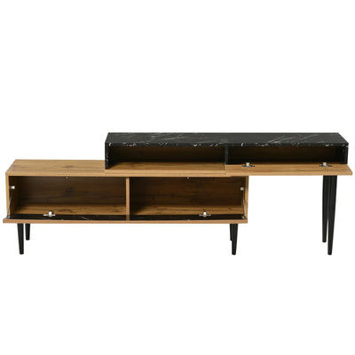 Lazyspace Modern TV Stand with Marble and Wood Grain, TV Cabinet with Iron Legs, Wooden TV Stand with Storage Space