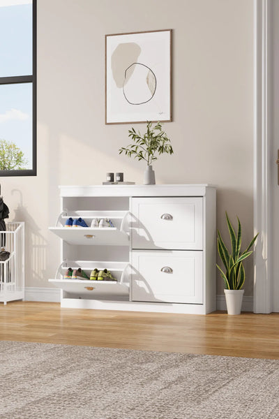 【Breeins】Flip Down Shoe Bench Cabinet, Shoes Rack Storage Organizer Shelf Home Decoration For Entryway