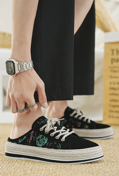 Shoes Summer Mules Half Sandals Man Canvas Slippers for Men Original Designer Luxury High Quality Fashion Rubber Casual Adult