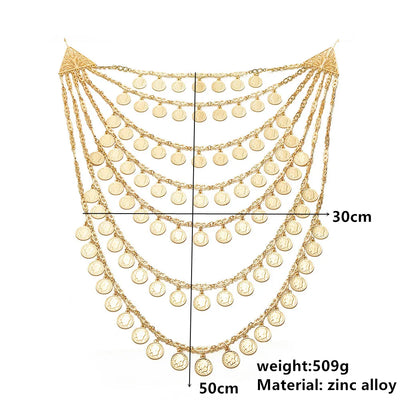 Algerian Wedding Bride Gold Color Necklace Handmade Multi-layer Human Head Chest Chain Coin Necklace Caftan Body Chain Jewelry
