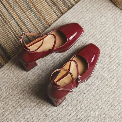 2025 New Women's Mary Janes Shoes High Quality Leather Shoes for Women Square Toe Shallow Buckle Strap Women's Shoes sandalias