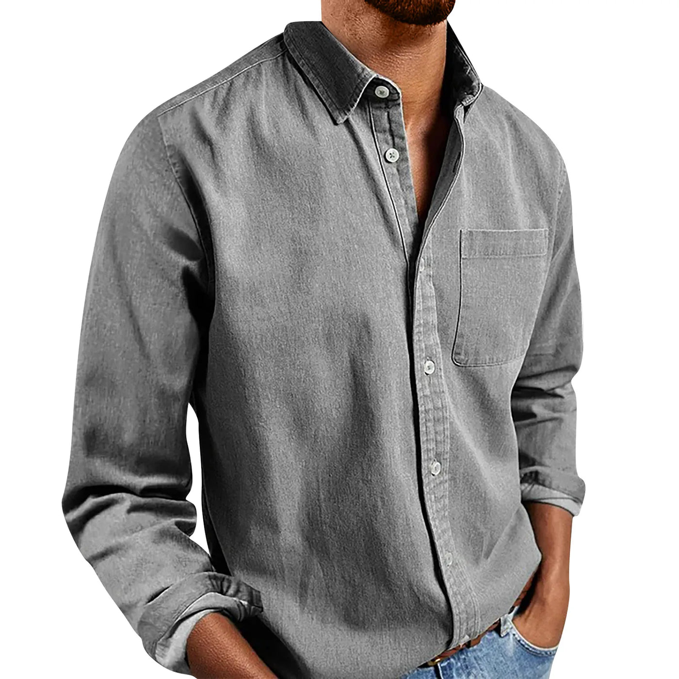 Loose Shirts Men'S Lightweight Long Sleeved Shirt Spring Summer Men'S Casual Cotton Linen Solid Color Long Sleeve Shirts
