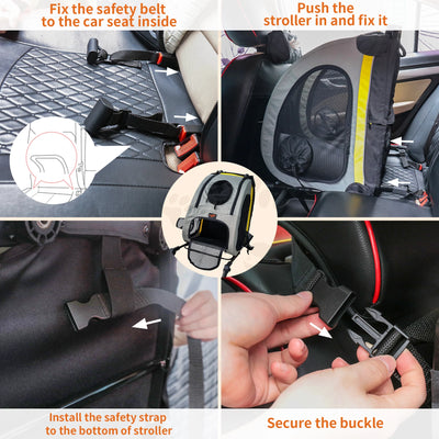 2 in 1 Dog Stroller for Car Seat Travel Carrier Convertible Portable Pet Booter for Small Dog Breeds and Cats
