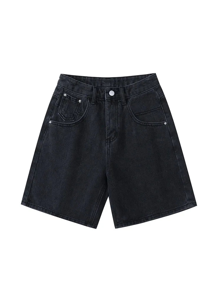 2025 Summer Women's High Waist Denim Shorts Casual Loose Ladies Plus Size Streetwear Fashion Button Wide Leg Short Jeans Female