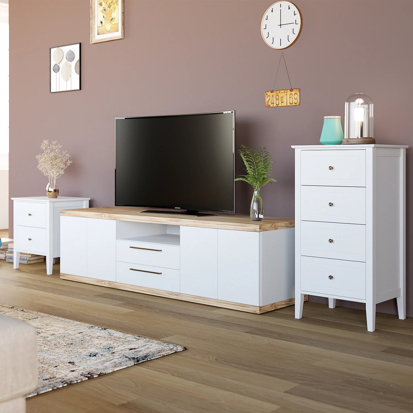 Small Chest of Drawers, Bedroom Storage Cabinet, White Bedside Table, Wooden 50x40x95cm