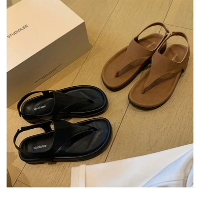 Flat with Slip-on Casual Modern Sandals Low Heel Solid 2025 High Quality Ladies Shoes Back Strap Roman Women's Sandals