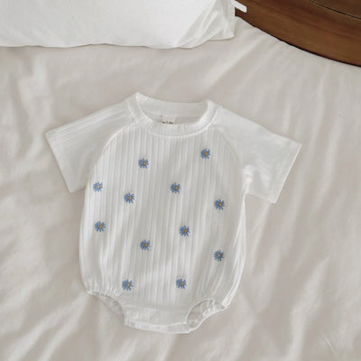 Summer New Newborn Baby Girl Clothes Summer Romper Short-Sleeved Home Clothing Jumpsuit Flower Embroidery Toddler Bodysuit