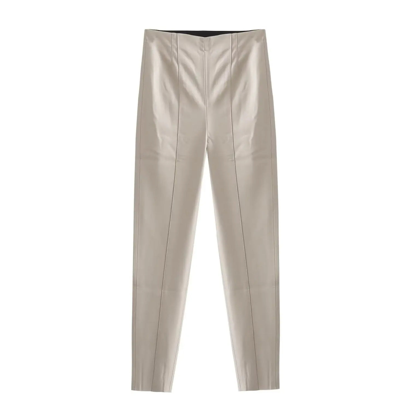 TRAFZA 2024 Women's Faux Leather Pants High Waist Straight Leg Trousers Fashion Female Streetwear Stylish Stretch Pencil Pants
