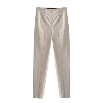 TRAFZA 2024 Women's Faux Leather Pants High Waist Straight Leg Trousers Fashion Female Streetwear Stylish Stretch Pencil Pants