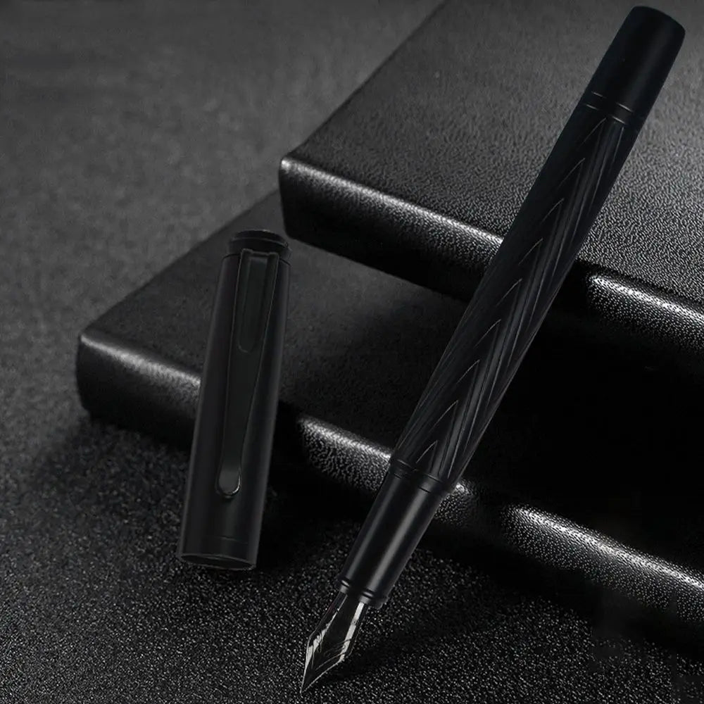 Titanium Nib Black Samurai Fountain Pen 0.5mm Nib Tree Texture Metal Fountain Pen Refillable Smooth Ink Pens Writing Supplies