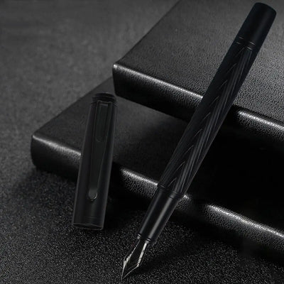 Titanium Nib Black Samurai Fountain Pen 0.5mm Nib Tree Texture Metal Fountain Pen Refillable Smooth Ink Pens Writing Supplies