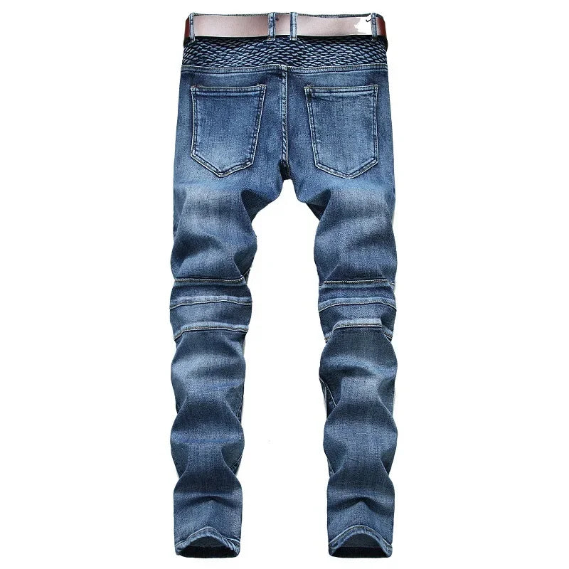Jeans Men Long Pencil Pants Denim Pant High Waist Slim Fit Simple Zipper Splice Casual Regular Autumn Winter Straight Trousers