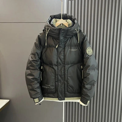 2025 Winter Thick Parkas Handsome Down Jacket Trendy High End Workwear PU Leather Top High Street Outdoor White Duck Down Coat