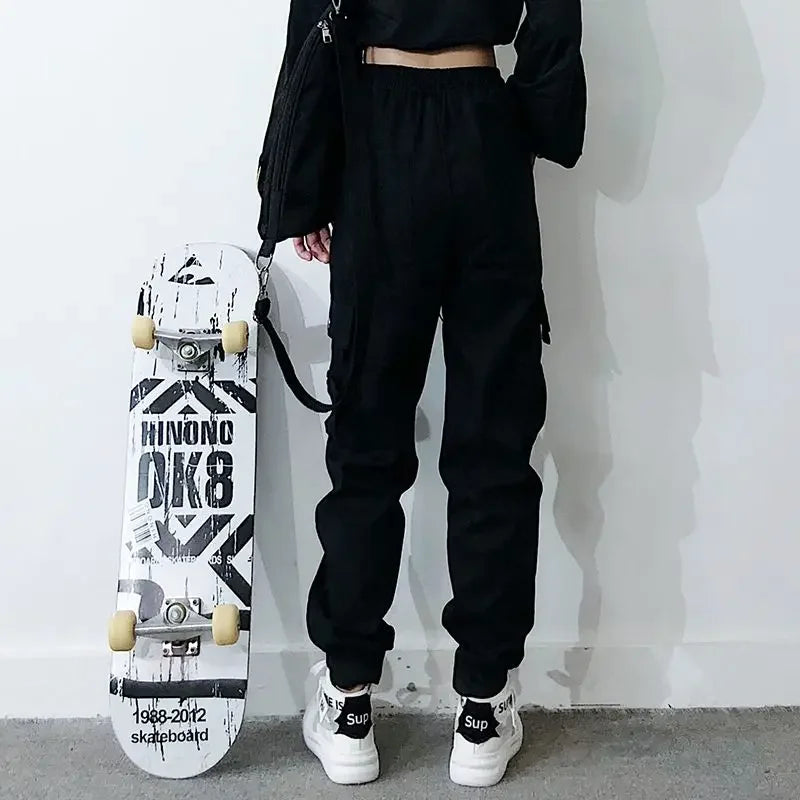 Hip Hop Women's Sweatpants Sports Fashion Cargo Pants Female Korean Harem Pants Black Loose Casual Joggers Plus Size Trousers