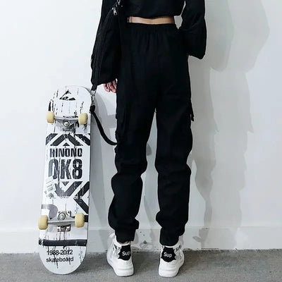 Hip Hop Women's Sweatpants Sports Fashion Cargo Pants Female Korean Harem Pants Black Loose Casual Joggers Plus Size Trousers